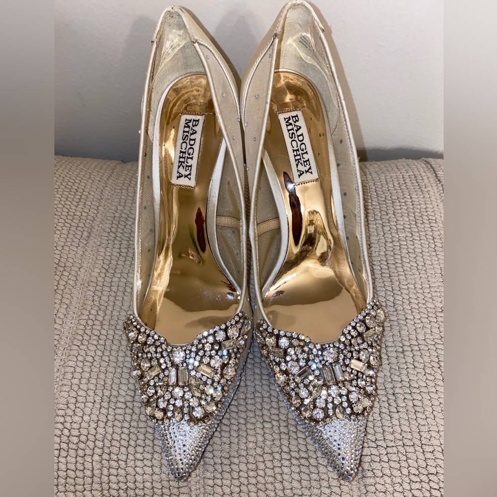 Badgley Mischka Quintana Mesh Embellished High-Heel Pumps in Champagne - Picture 12 of 16